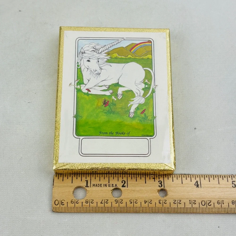 Vintage Antioch Unicorn Rainbow 50 Bookplates Box Gummed Labels USA New Sealed